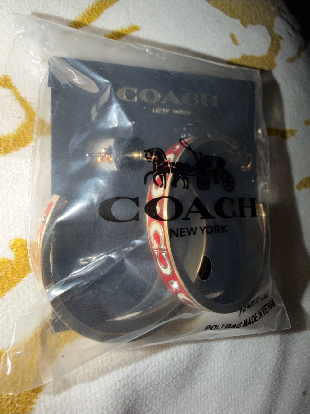 COACH Red Enamel Signature Hoop Earrings with Crystals - Picture 5 of 5